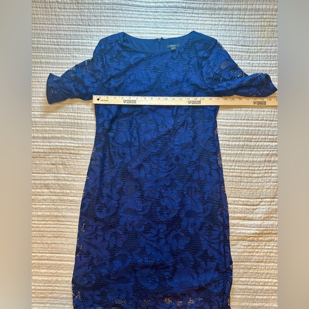 MSK Blue Floral Lace Overlay Sheath Dress Size 10 – Elegant Cocktail Dress - Picture 3 of 6